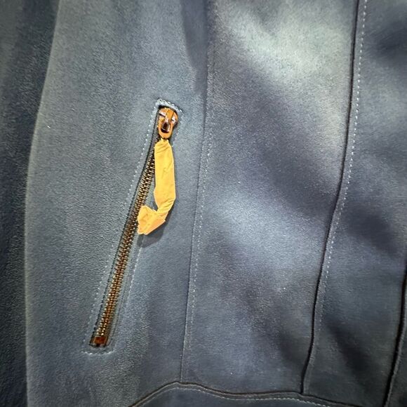 TRIBELLA Blazer Jacket Size L Faux Suede Micro-Denier Snaps Cobalt Blue - Picture 9 of 14